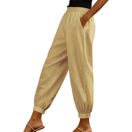 

Women Casual Pants Elastic Mid-rise Wide Leg Ankle-Tied Design Long Trousers with Pockets Pure Color Ankle S жёлтый