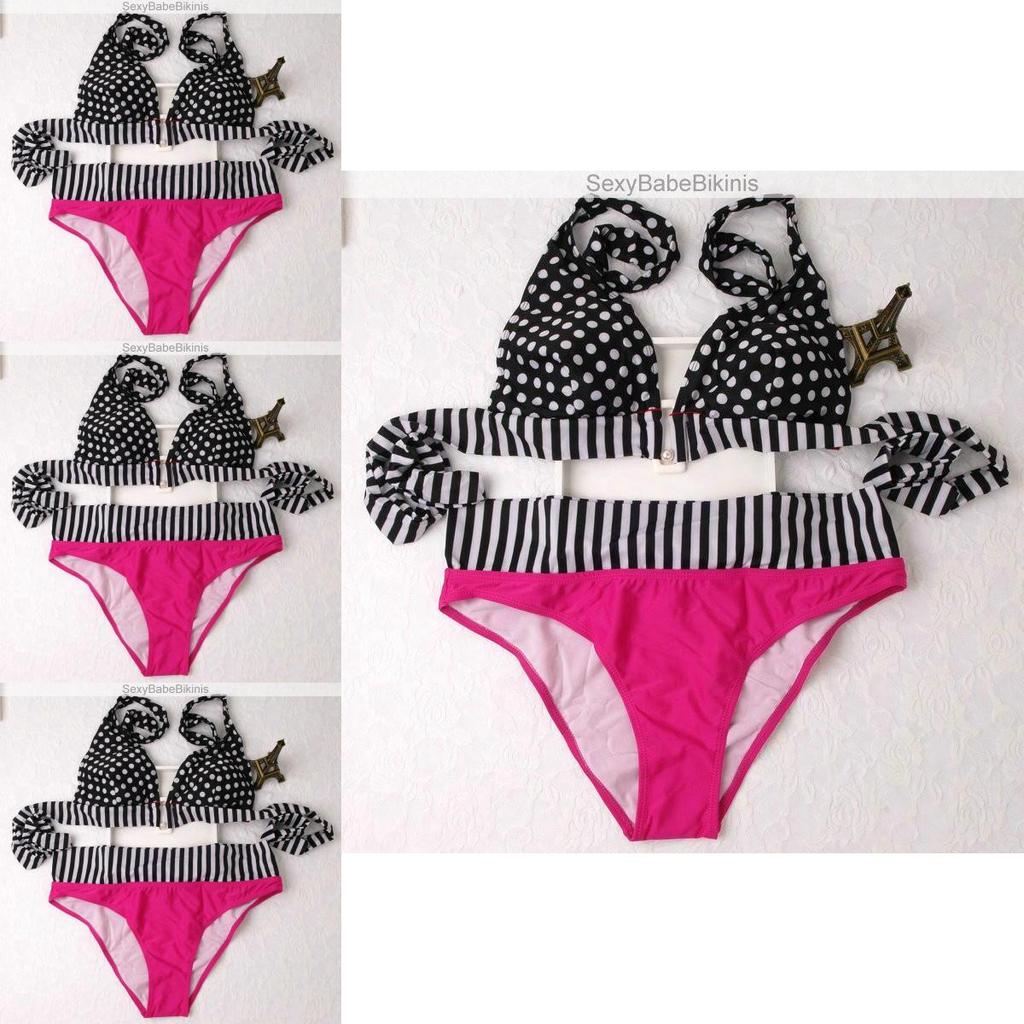 Chic And Sexy Women Swimwear Bathing Suit With Dotted Fringe And Stripe Design