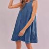 Trendy Women's Sleeveless A-line Dress Denim Skirt Loose Fit Slimming Round Neck Tank Dress, Casual Vintage Summer Dress for Daily Wear & Vacations