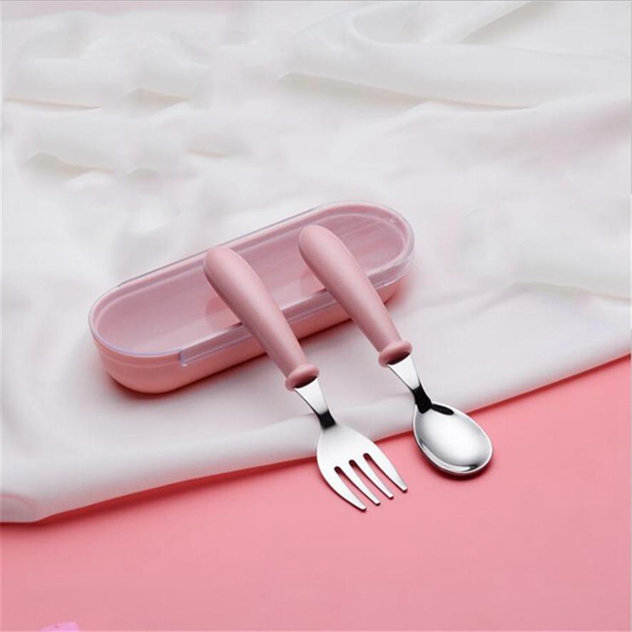 Portable Stainless Steel Children's Tableware Fork and Spoon Set Creative Complementary Food Training Set