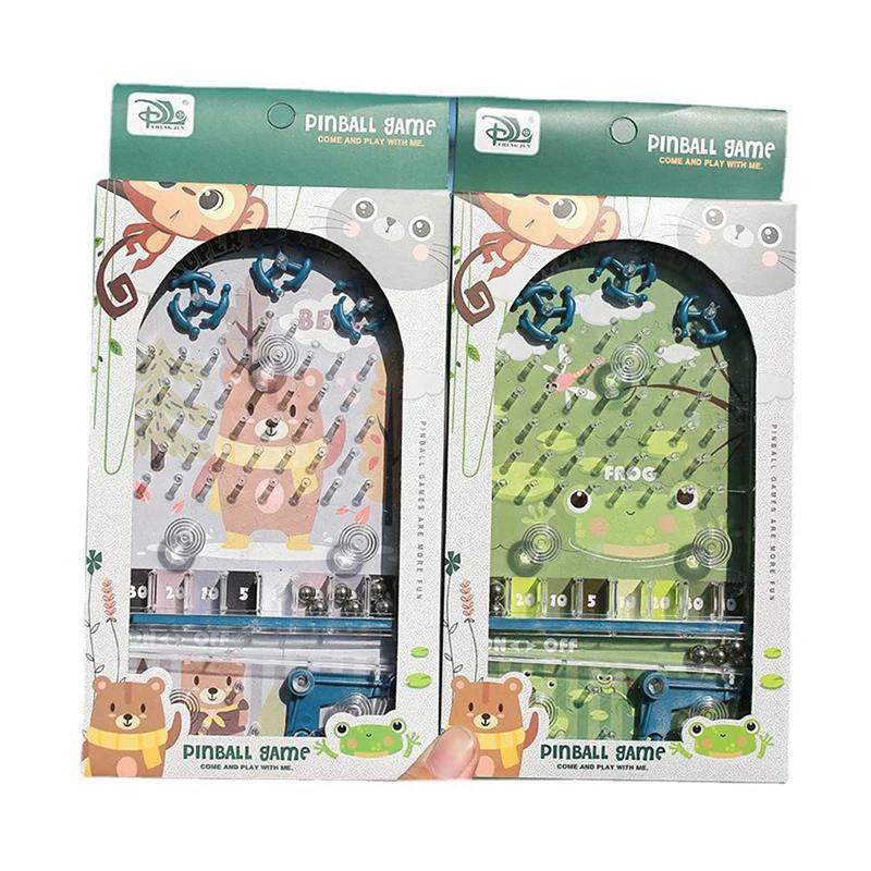 Mini Pinball Strategy Game Machine Cartoon Frog and Kitten Educational Toy for Kids Interactive Labyrinth Beads Party Fun