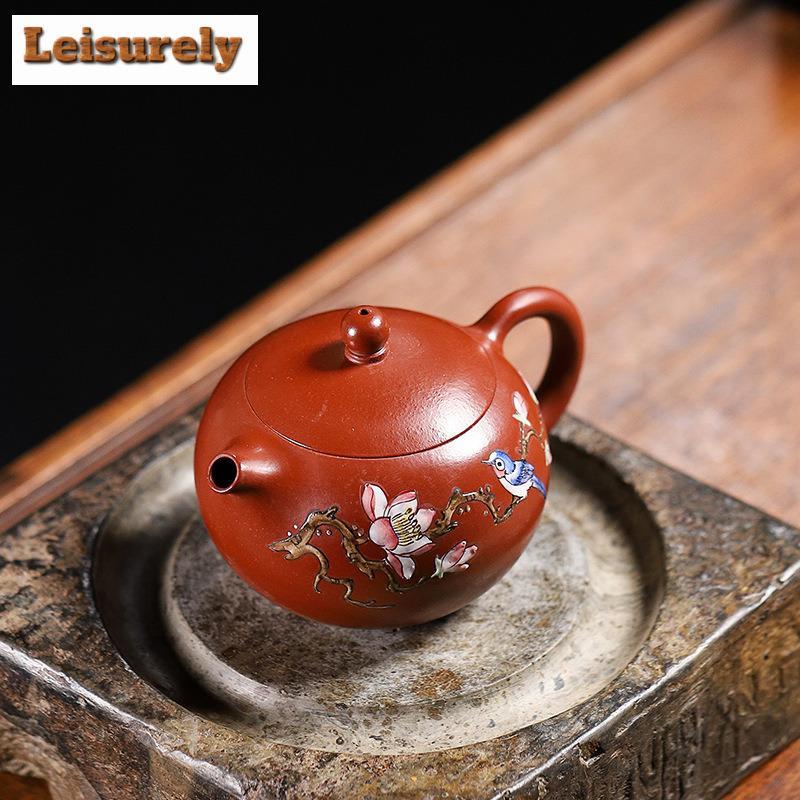 150ml Ancient Yixing Purple Clay Teapots Handmade Colour Enamels Xishi Pot Raw Ore Dahongpao Mud Kettle Zisha Tea Set For Tea