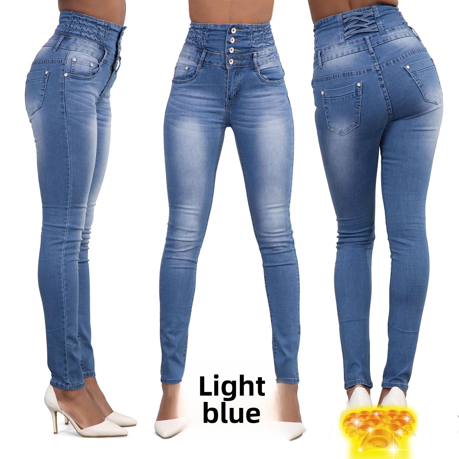 

Джинсы-карандаш на высокой талии с застежкой на пуговицы GMXIA XXL светло-синий