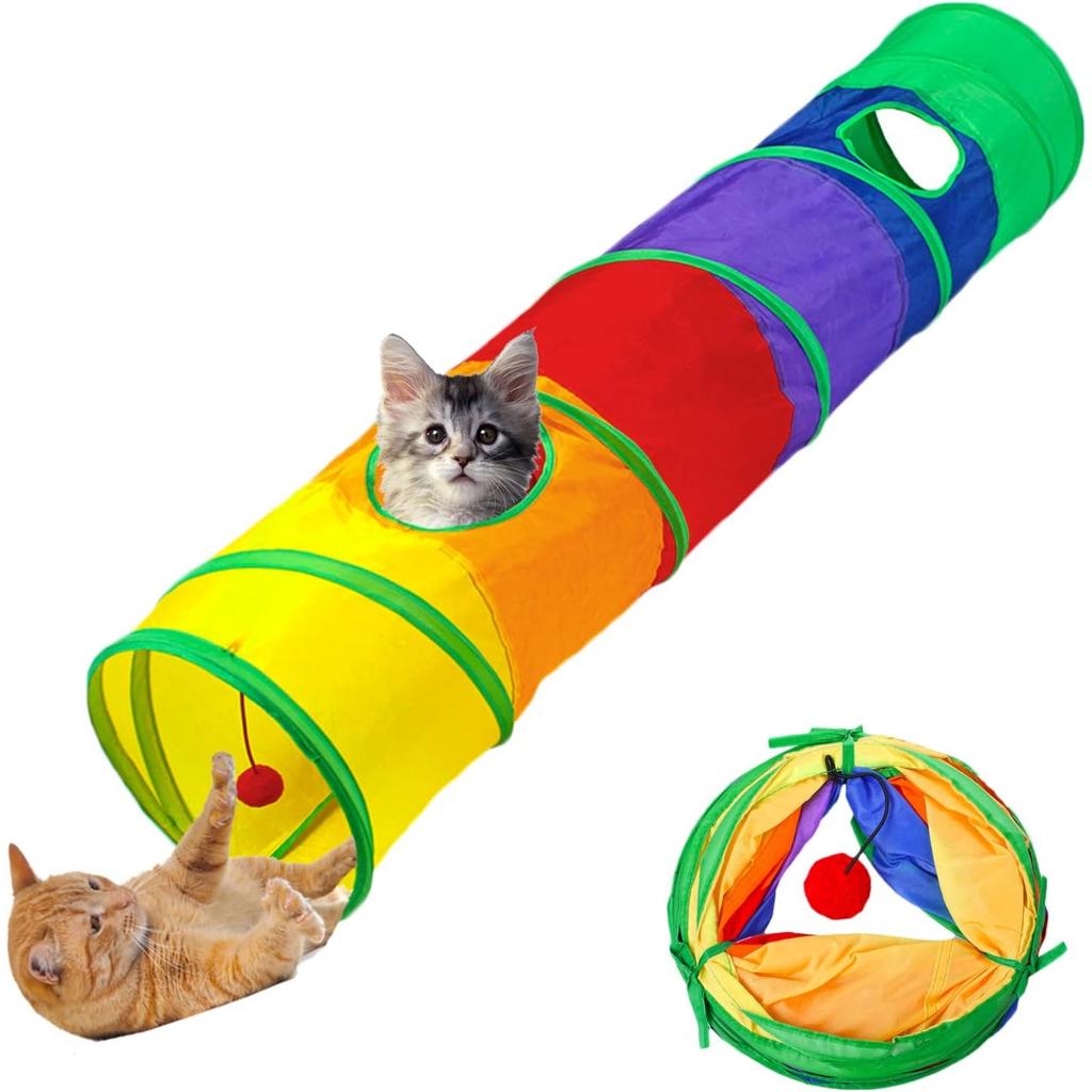Cat Toys Cat Tunnel and Cat Cube Pop Up Collapsible Kitten Indoor Outdoor Toys-Collapsible 3 Way or 1wayCat Tube- for Cat, Puppy, Kitty, Kitten