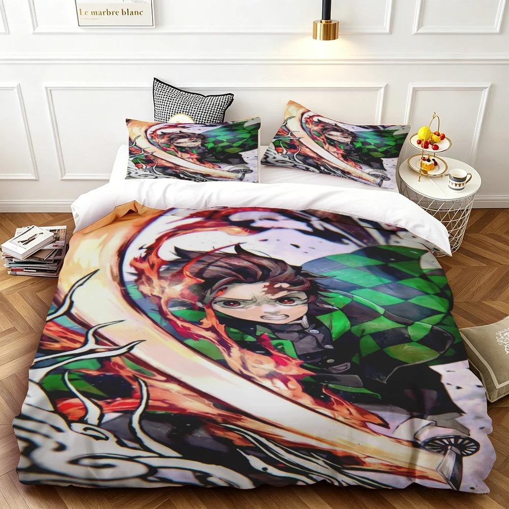 3D Hot sale anime Demon Slayer duvet cover and pillowcase kids' double bed bedding set home bedroom decor gift for boys Girl
