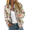 Women's Long Sleeve Zipper Christmas Print Jacket Casual Quilted With Pockets Jacket