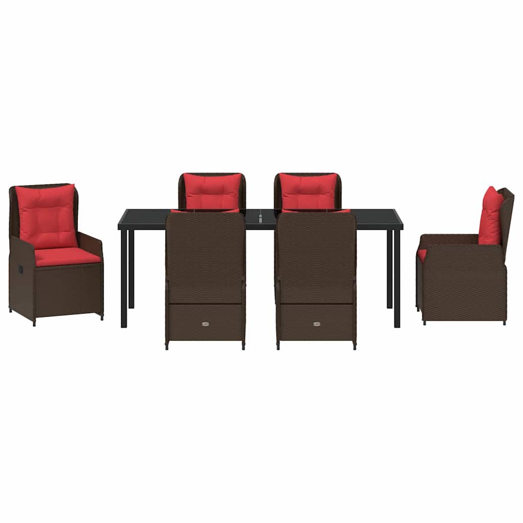 Garden Dining Set with Cushions 7 Pcs Brown Poly Rattan