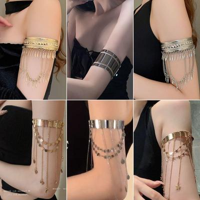Bracciale a Bracciale Aperto con Nappa a Forma di Foglia e Piuma: Gioielli di Moda Punk Chic per Donna