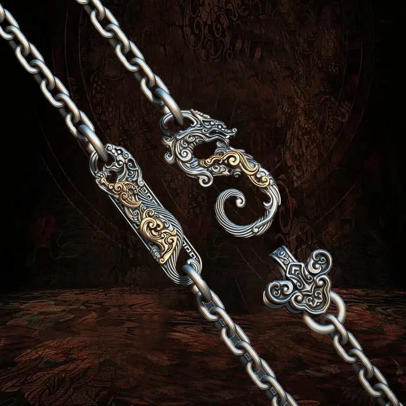 Manufacturer Silver Men's Necklace Men's Retro Pendant Accessories Clavicle Chain Chinese Style Beast Pattern Taijiao Chain