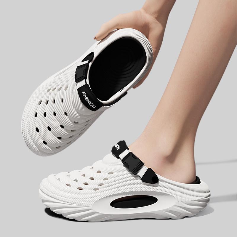 Pánské prodyšné zahradní pantofle: Neformální plážové sandály na silné podrážce, pantofle s kulatou špičkou, letní obuv.