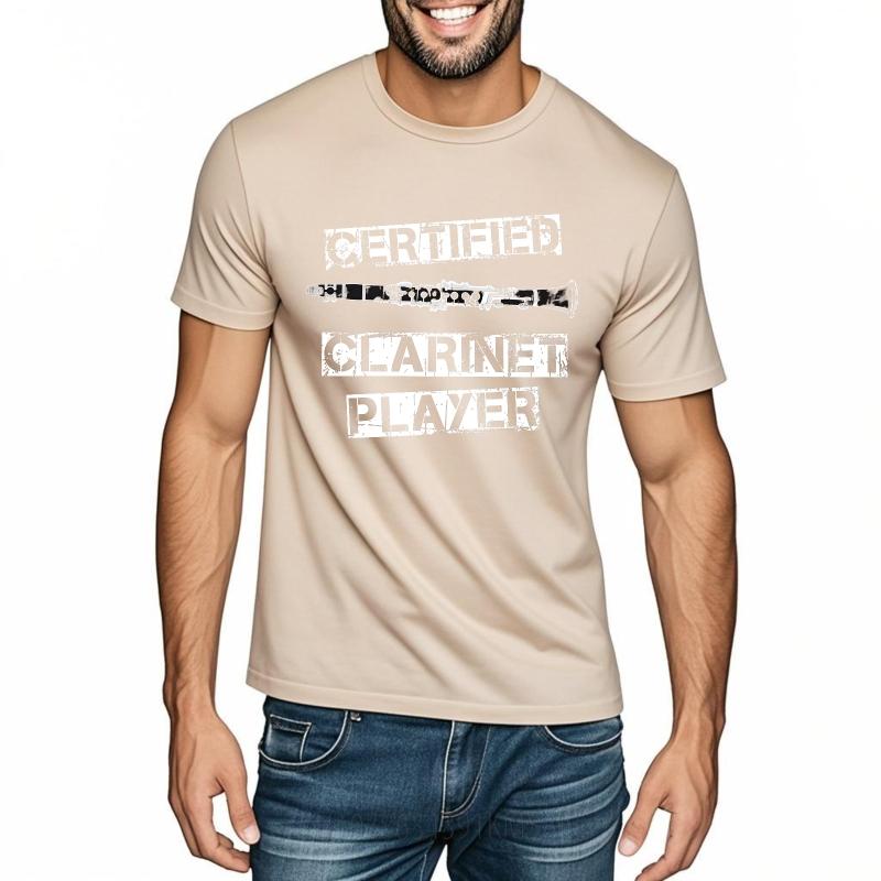 Basic Teenagers Summer tshirt Certified Clarinet Player With Instrument Graphic Short Sleeve Cotton Crew Neck Men Top