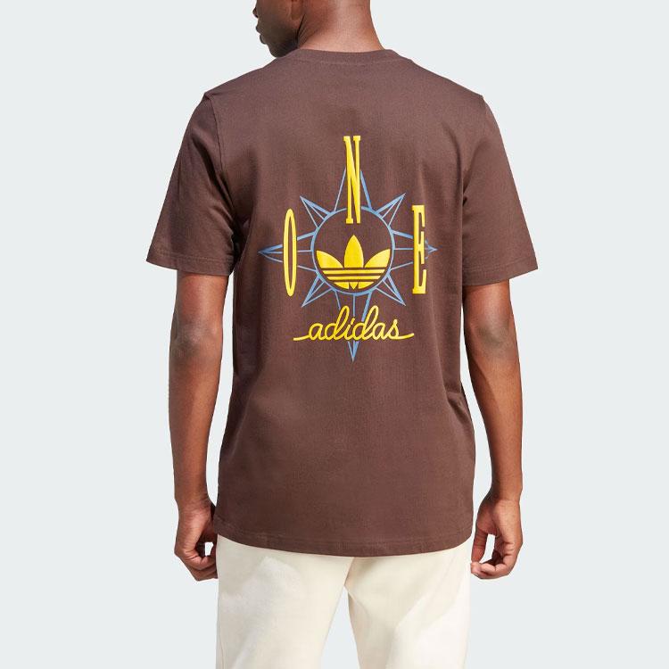 Adidas Originals Nice Graphic Tee With Letter Logo Print Sports Round Neck Short Sleeve T-Shirt Men Tops Dark-Brown IR7589