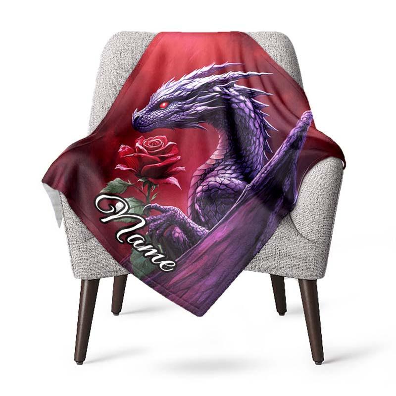 Purple Dragon Flower Customize Your Name Blanket Used For Chair Office Sofa Bed Camping Soft And Warm Giving Friends And Relatives Birthday Graduation