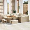 12-Piece Garden Sofa Set with Beige Cushions Poly Rattan Acacia, 3-Piece Garden Dining Set 3361646