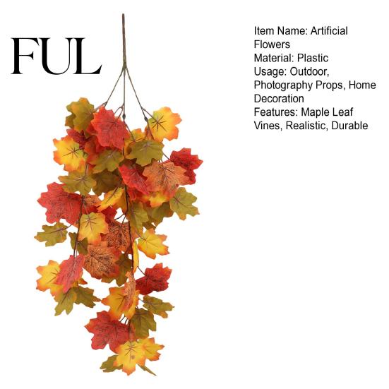 Harvest Festival Decor Artificial Maple Leaf Vines, Realistic Flexible Autumn Garland, Fall Hanging Vine for Fireplace Decoration Seasonal Rattan Home