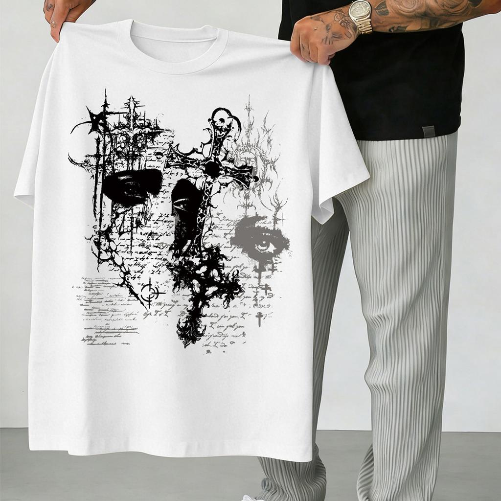 Men's T-Shirt with Thorn Cross in Dark Fashion Style