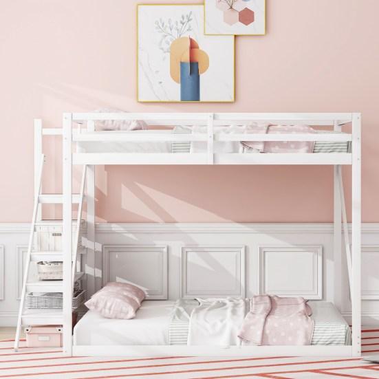 Children Bed Loft Bed 140x200cm with Security Manager, Solid Wood Bunk Bed with Slatted Frame Suitable for Children, Young People and Adults, White