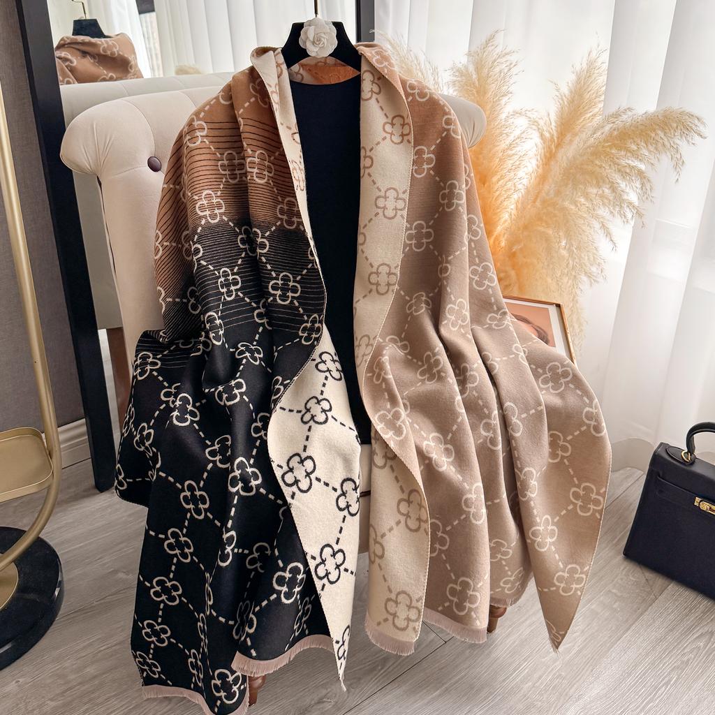Luxury Print Cashmere Poncho Shawl Thick Pashmina Winter Wrap Casual Hijab Stole Warm Bufanda Echarpe For Women