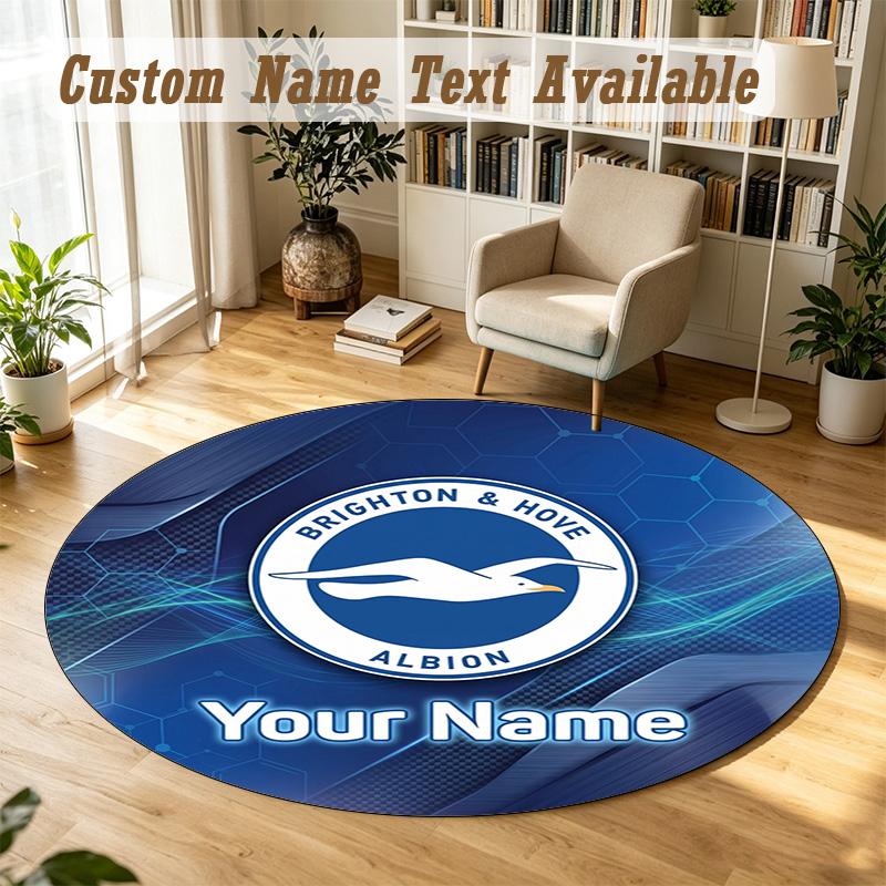 Round Rug Custom NameBrighton & Hove Albion Football Pattern Non Slip Carpet Home Floor Decor