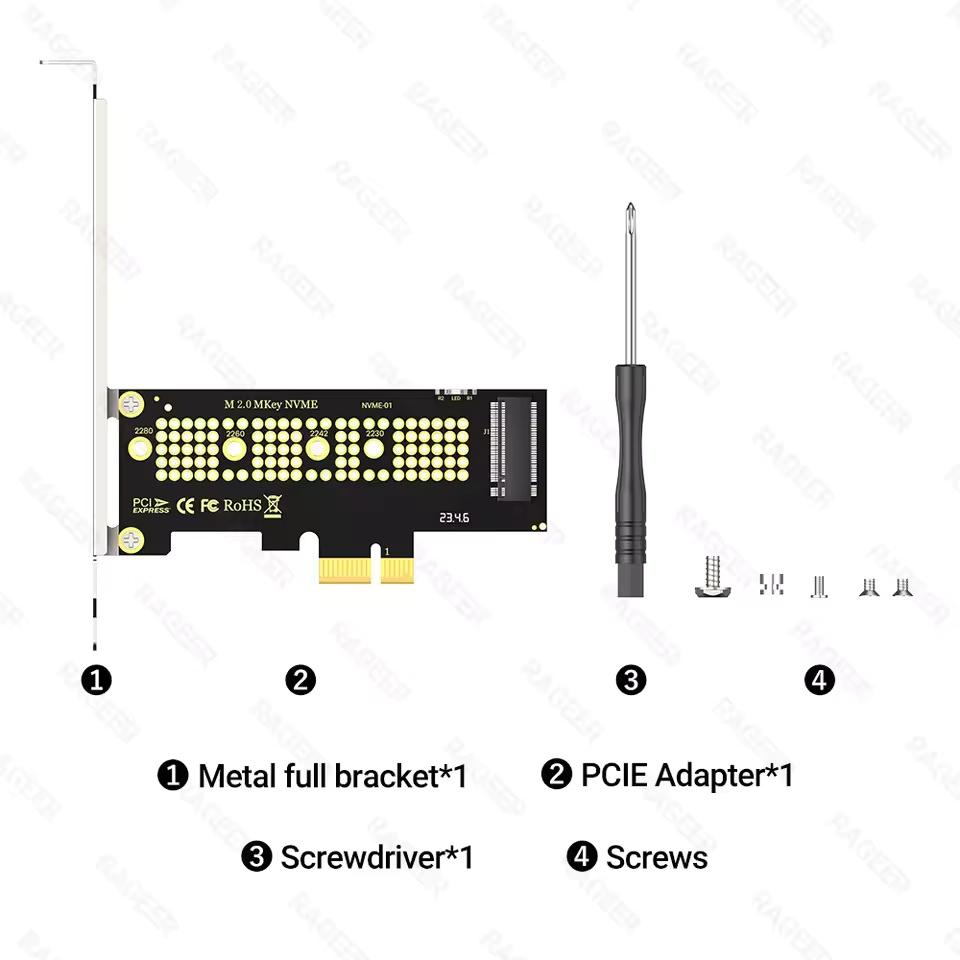 PCIe-zu-NVMe-X1-Adapterkarte, PCI Express 4.0/3.0 16 Gbit/s zu M.2 2280/60/42/30 SSD-Konverter mit Metallprofilhalterung
