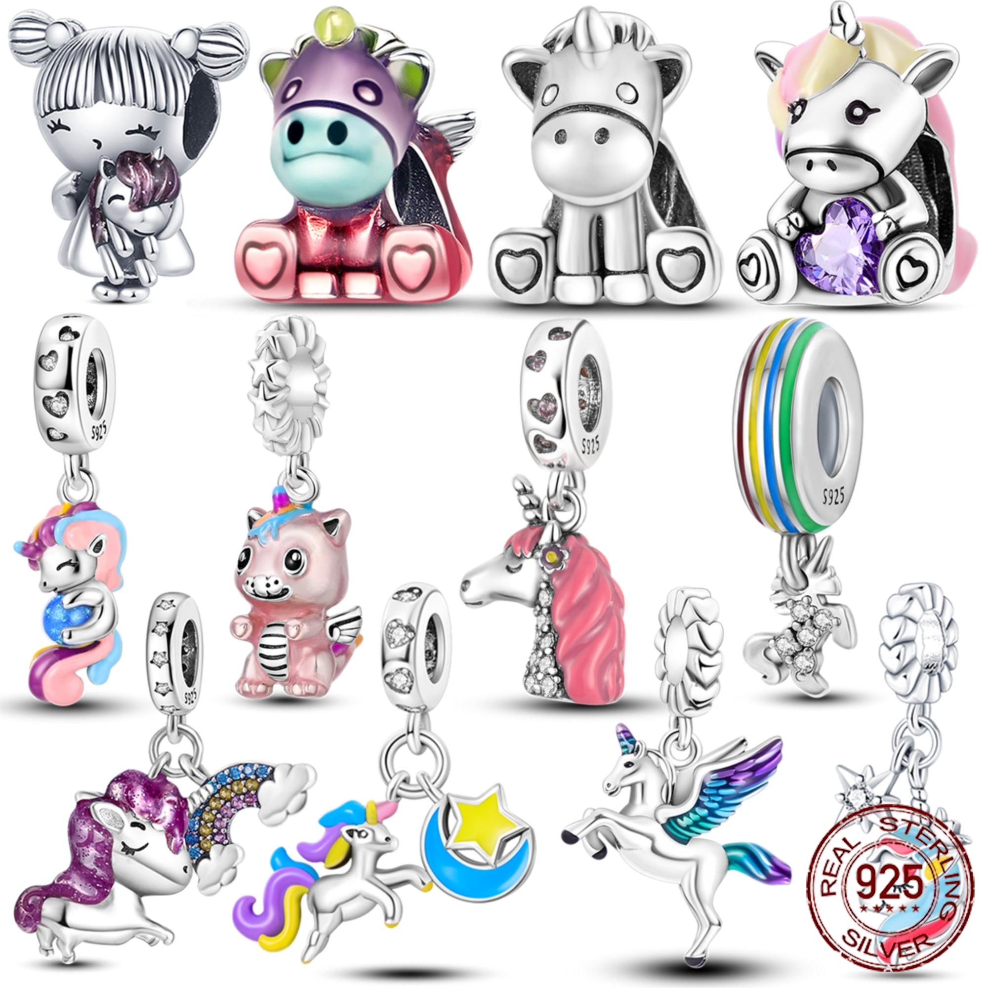 

Величественный единорог 925 пробы стерлингового серебра бусины шарм прекрасный красочный кулон подходит для браслета с подвесками DIY женские оригинальные ювелирные изделия
