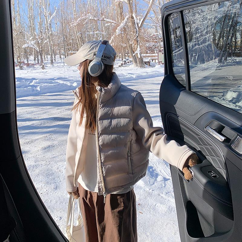 

Hooded new down padded clothes women s fashion jacket splicing stand-up neck padded clothes casual versatile small padded jacket S