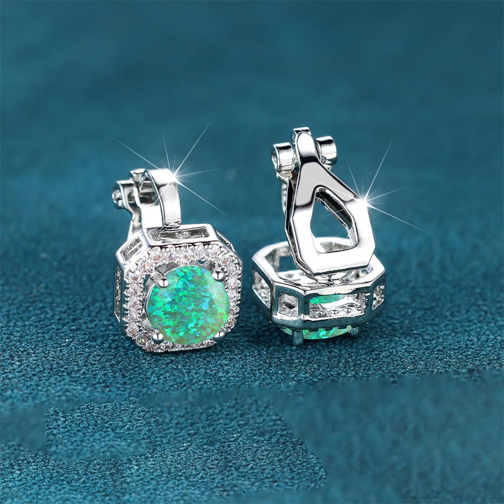 Cute Fmeale Blue Fire Opal Stone Square Clip Earrings Vintage  Color Wedding Jewelry For Women