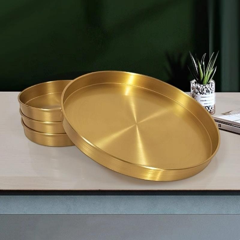 Multiple Sizes Polishing Brushed Texture Circle Shape Tray,Brass Tea Disc Home Cheese Food Plate,Snack Disc Table Decoration