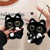 Cute Cartoon Black Cat Keychain Bag Pendant Backpack Hanging Ornaments Lovely Cat Doll With Camera Animal Car Keyring Kids Gift