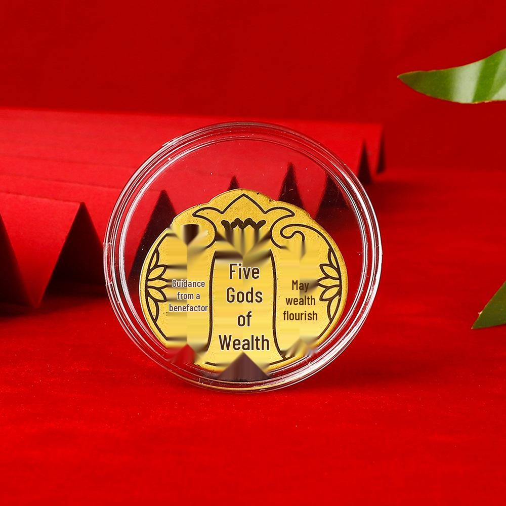 Pure Gold Five Directions Wealth God Phone Sticker - Enhance Financial Luck with Gold Foil Adhesive Charm Contains Gold