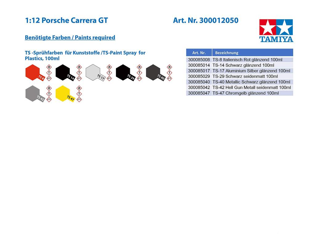 Tamiya Büyük Ölçekli Seri Porsche Carrera GT Plastik Model Erkek 12050 1/12 No.50