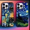 V-Van Gogh Starry Night Sunflower Cat Phone Case For iPhone 16,15,14,13,12,11,Mini,Pro,E,MAX Blue Matte Silicone Cover