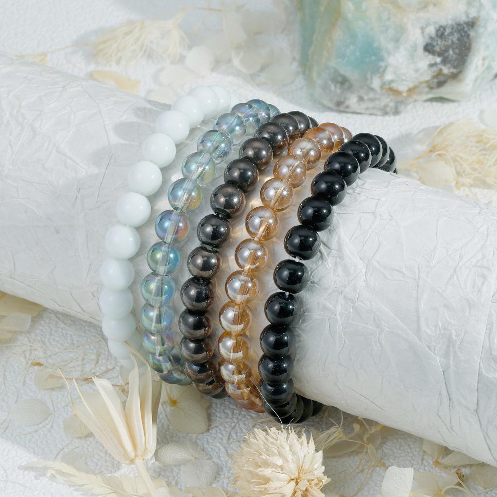 European American Cool Style Moonstone Gradient Bead Elastic Bracelet, Stackable for a High-End Daily Look