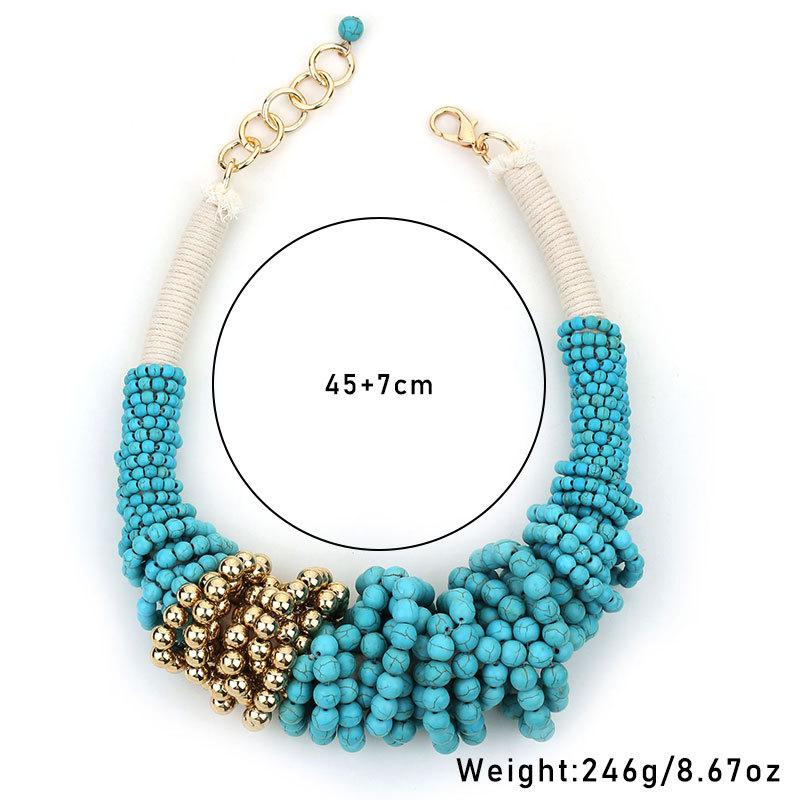 New Bohemian Turquoise Necklace Original Design Exaggerated Women's Collarbone Chain Multi-layer Bead Necklace