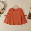 ZANZEA Women Casual Sqaure Collar Loose 3/4 Sleeve Cotton Blouse