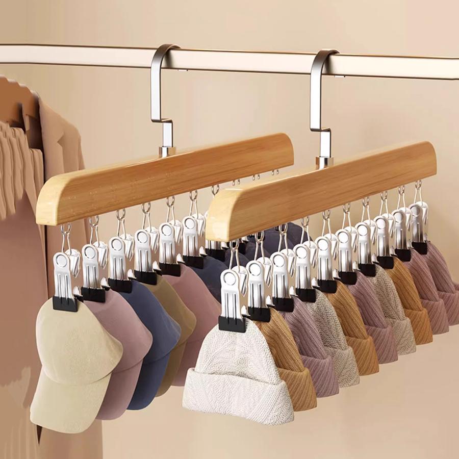 1PCS Solid Wooden Trouser Clip Home Closet Stainless Hat Skirt Storage Rotatable Multi-Clip Student Dormitory Storage Clip