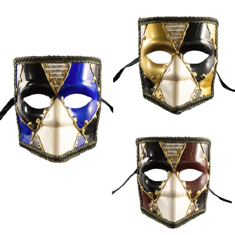Artisanal Full Face Carnivals Masquerade Mask Men's Lace Trim Venetian Phantom Look Eyemask with Ribbon for Festivities