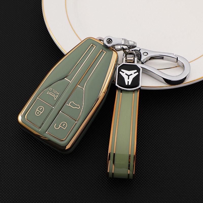 FAW Hongqi HS5 HS7 Key Case: Women's Hot Selling Soft TUP Rubber with Gold Edge H9 Car Protective Shell