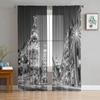 Statue Of Liberty Black White Tulle Window Curtains Living Room Organza Sheer Voile Curtain Bedroom Kitchen Home Decor Drape