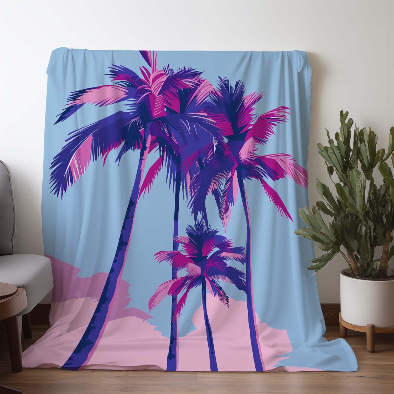

1pc Sdoo Flannel Blanket, Pink Coconut Tree Print, Warm and Comfortable Soft Blanket, Suitable for Sofa, Bed, Car, Office, Campi 130x150cm