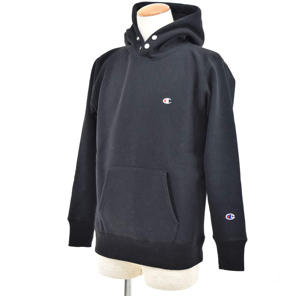 Champion Reverse Weave Hooded Size with a Storm Shell and and a Logo Men's Sweatshirt, C3-L108, Black, Small, Lining, Warmth, Water-Repellent,