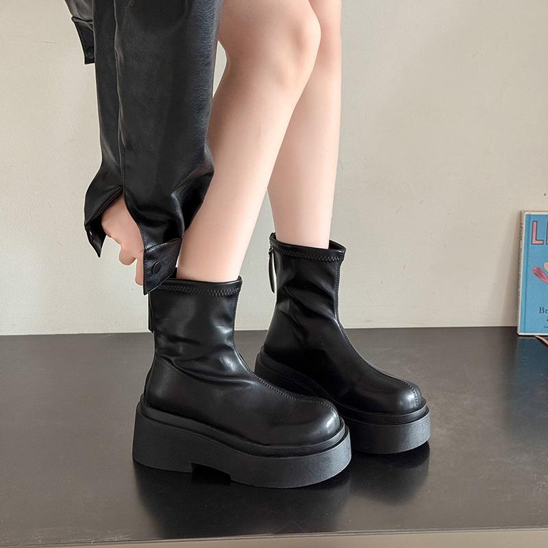 2026 Black Ankle Boots for Women Platforms Shoes Fall Round Toe Punk Shoes Chunky Heeled Ladies Boots Back Zipper Boots Feminina