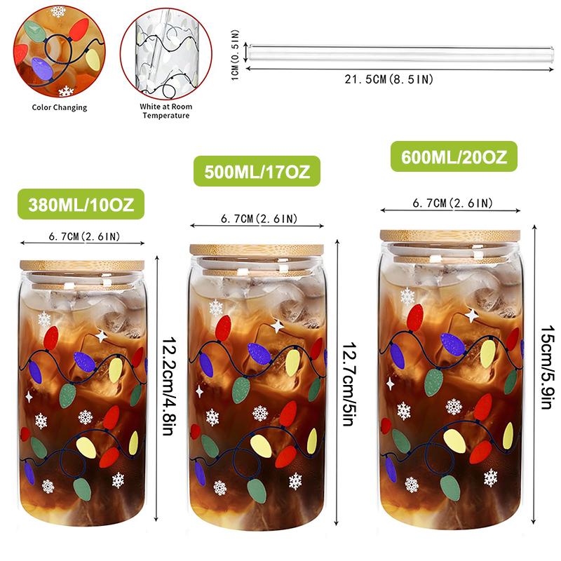 Color Changing Christmas Cup,Cute Color Changing Glass,Reusable Ice Coffee Travel Mug,18Oz Capacity With Lid And Straw