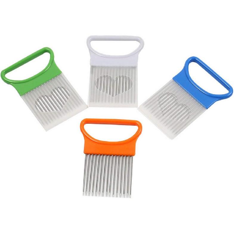 2Pcs Onion Holder Slicer, Stainless Steel Tomato Lemon Potato Vegetable Holder Slicer Cutter Tool for Kitchen Worker Slicing