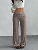 Women's Mid Rise Wide Leg Pants Straight Fit Striped Knit Casual Trousers Mid Stretch Fall Daily Flared Lounge Bottom
