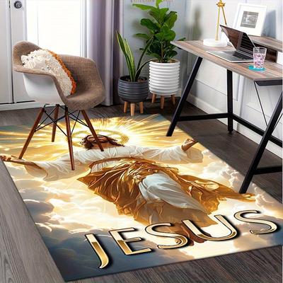1 Stück Jesus Christus, Göttliches Licht, Himmlische Himmelfahrt Büro Teppich Weich Polyester Eingangsteppich Waschbar