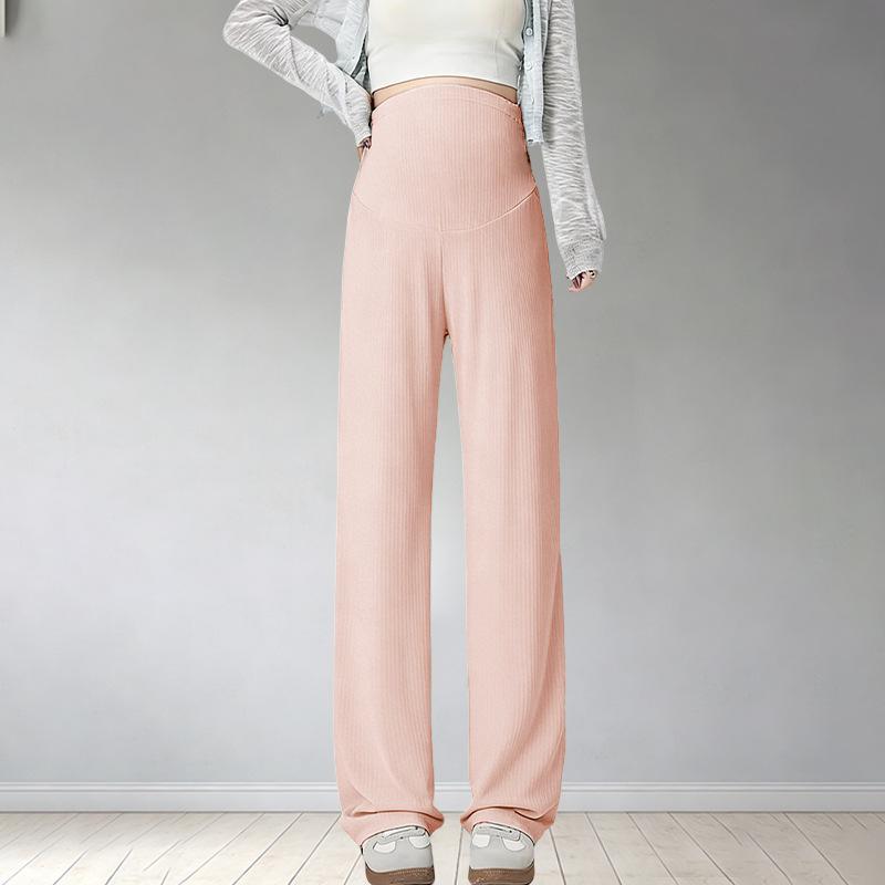 Pregnant Women s Ice Silk Wide-Leg Pants - Summer Thin, Loose, Belly Support Long Pants 2XL розовый