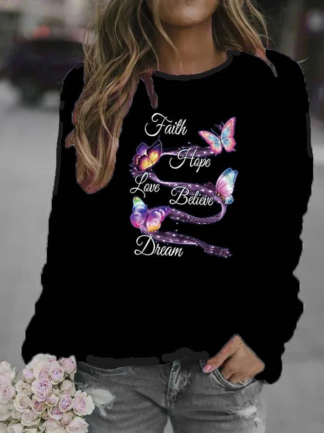 Butterfly Print Women's Round Neck Hoodie