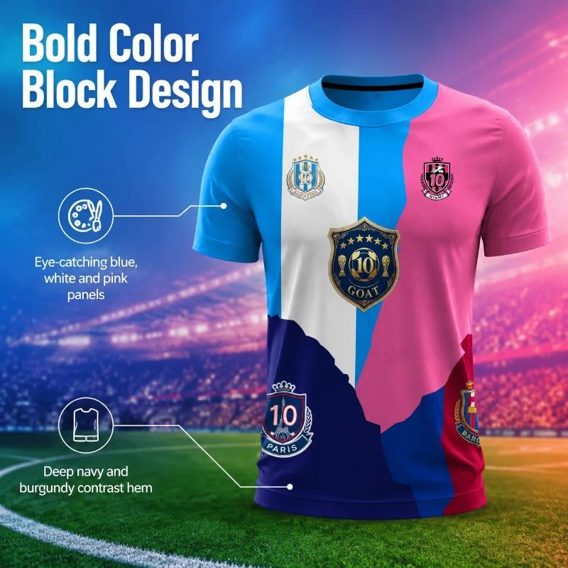2026 Summer Argentina New Men s No. 10 Messi Fan Trophy Badge Print, Quick Drying Breathable Fan Sports T-shirt S