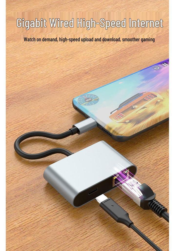USB-C Ethernet Adapter: 4-in-1 Dock with RJ45, Dual USB Ports, and 60W PD Fast Charge